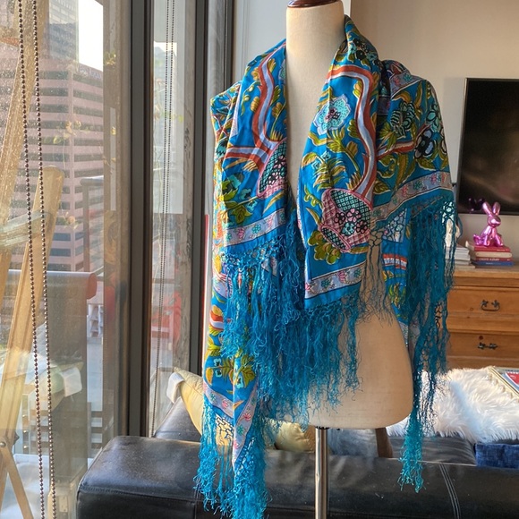 Vintage 100% Silk sari shawl scarf in Excellent Condition 39x39 made in India - Picture 10 of 12